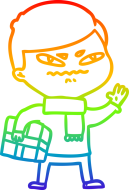 Bir insan tarafından çizilmiş paketi taşıyan kızgın bir adamın çizdiği gökkuşağı gradyanı çizimi