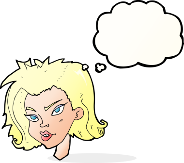 Bir insan tarafından çizilmiş düşünce baloncuklu kadın yüzü.