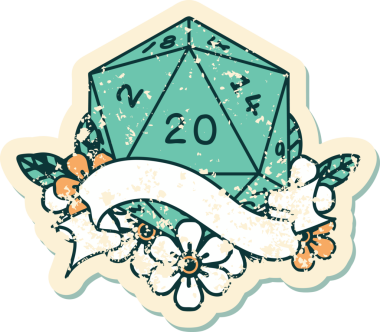 Retro Dövme Biçimi Doğal 20 D20 zar bir insan tarafından çizildi