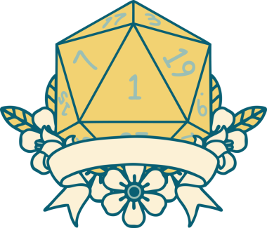 Retro Dövme Biçimi Doğal Bir d20 zar bir insan tarafından çizildi