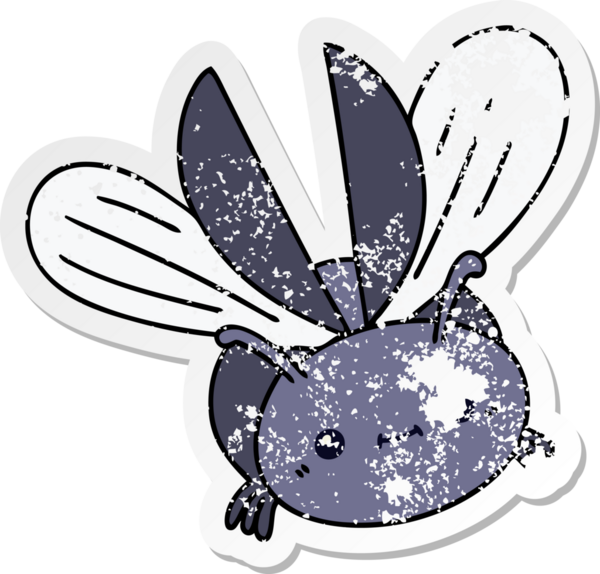 Bir insan tarafından çizilmiş garip bir el çizimi uçan böceğin sıkıntılı çıkartması.