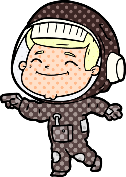 Bir insan tarafından çizilmiş mutlu astronot çizgi filmi.