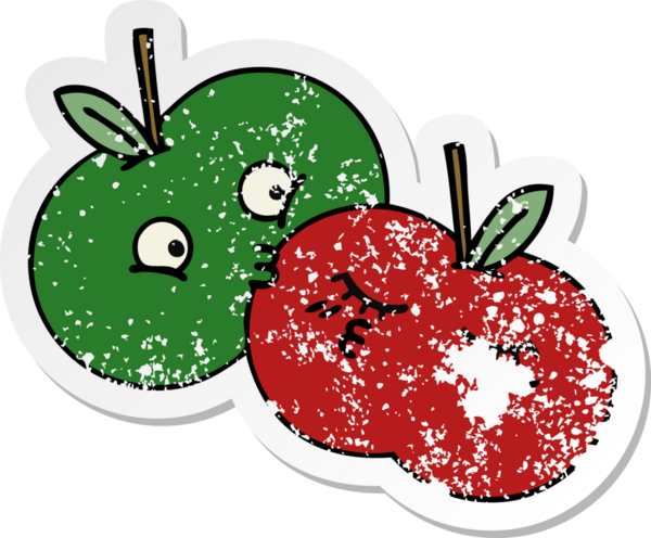 Bir insan tarafından çizilmiş tatlı, sulu bir elmanın sıkıntılı çıkartması.