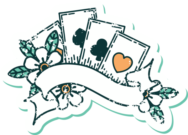 Bir insan tarafından çizilmiş kartların ve pankartın sembolik dövmeli resmi