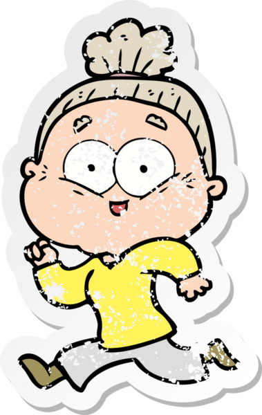 Bir insan tarafından çizilmiş mutlu, yaşlı bir kadının sıkıntılı çıkartması.