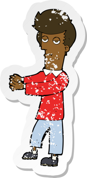 Bir insan tarafından çizilmiş, sıkıntılı bir karikatür çıkartması. Sıkılmış bir adam.