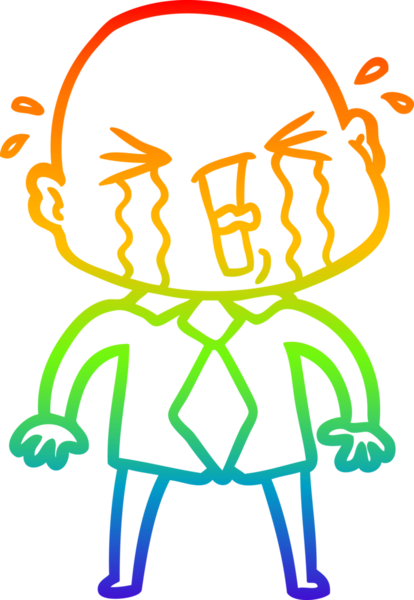 Bir insan tarafından çizilmiş ağlayan kel bir adamın çizgi çizimi.