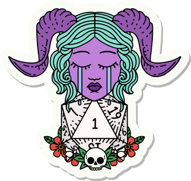 Ağlama etiketi, bir insan tarafından çizilmiş doğal bir D20 zar atışıyla bağlanmış.