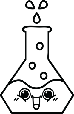 Bir insan tarafından çizilmiş bir bilim şişesinin çizgi çizimi.
