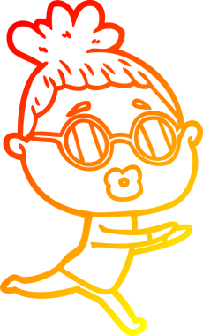 Bir insan tarafından çizilmiş güneş gözlüğü takan çizgi film kadını çizimi.