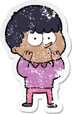 Bir insan tarafından çizilmiş, sıkıntılı bir çizgi film çıkartması.