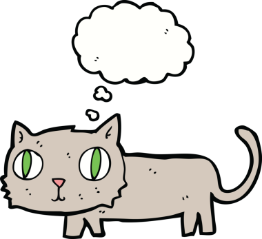 Bir insan tarafından çizilmiş düşünce kabarcığı olan çizgi film kedisi.