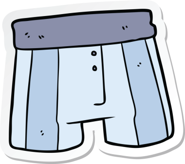 Bir insan tarafından çizilmiş bir çizgi film boxer şortunun çıkartması.