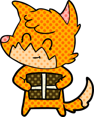 Bir insan tarafından çizilmiş, çizgi film dostu tilki.