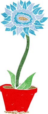 Bir insan tarafından kabın içinde çizilmiş karikatür çiçeği