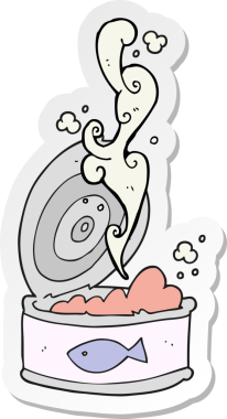 Bir insan tarafından çizilmiş bir kutu ton balığı etiketi.