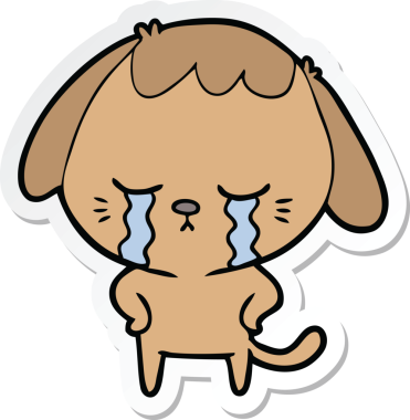 Bir insan tarafından çizilmiş şirin, ağlayan bir köpek yavrusunun çıkartması.