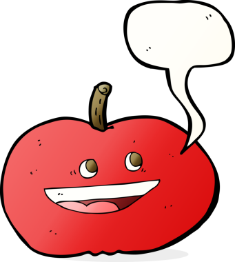 bir insan tarafından çizilmiş konuşma balonlu mutlu elma çizgi filmi.