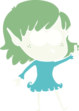 Düz renkli çizgi film bir insan tarafından çizilmiş elf kızı şok etti.