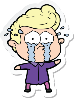 Bir insan tarafından çizilmiş ağlayan bir karikatür çıkartması.