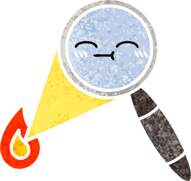 Bir insan tarafından çizilmiş bir büyüteçin retro çizim tarzı karikatürü