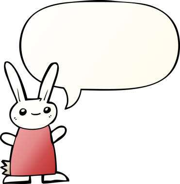 Bir insan tarafından çizilmiş, tatlı çizgi film tavşanı konuşma baloncuğu gibi.
