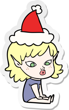 Bir insan tarafından çizilmiş Noel Baba şapkası giyen elf bir kızın güzel el yazısı.