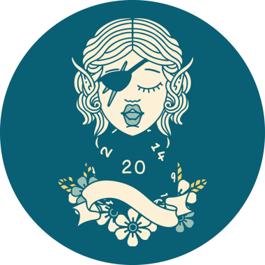 Retro Dövme Tarzı Bir insan tarafından çizilmiş doğal yirmilik zarlı düzenbaz karakter