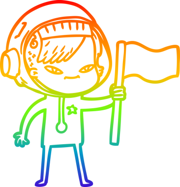 Gökkuşağı gradyan çizgi çizimi bir insan tarafından çizilmiş astronot bir kadın.