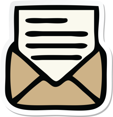 Bir insan tarafından çizilmiş şirin bir karikatür ve zarfın etiketi.