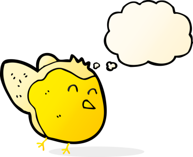 Bir insan tarafından çizilmiş düşünce baloncuklu çizgi film kuşu.