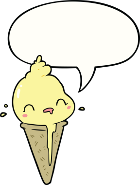 Bir insan tarafından çizilmiş konuşma balonlu tatlı çizgi film dondurması.