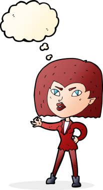 Bir insan tarafından çizilmiş düşünce balonlu vampir kız.