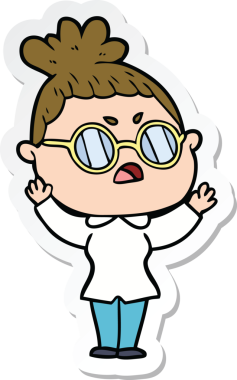 Çizgi film çıkartması. Bir insan tarafından çizilmiş rahatsız bir kadın.