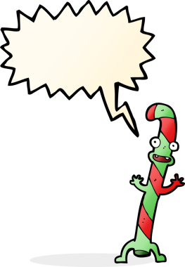 Bir insan tarafından çizilmiş konuşma balonlu Noel şekerleri.