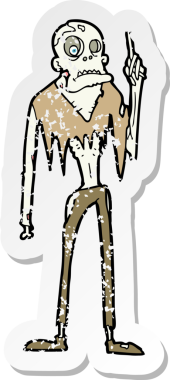 Bir insan tarafından çizilmiş zombi çizgi filminin gerilimli çıkartması.