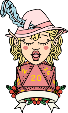 Retro Dövme Tarzı Elf Ozanı Bir insan tarafından çizilmiş doğal yirmi zar atışıyla