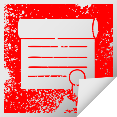 İnsan tarafından çizilmiş bir sertifikanın sıkıntılı kare soyma etiketi sembolü