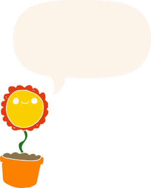 bir insan tarafından çizilmiş, konuşma baloncuklu karikatür çiçeği