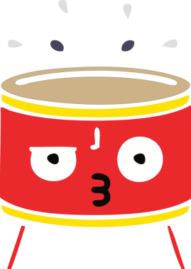 Bir insan tarafından çizilen davulun düz renk retro karikatürü