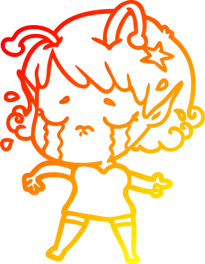 Bir insan tarafından çizilmiş, ağlayan uzaylı bir kızın sıcak çizgi çizimi.