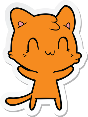 Bir insan tarafından çizilmiş mutlu bir kedinin çıkartması.