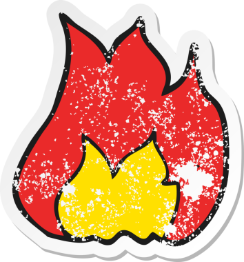 Bir insan tarafından çizilmiş bir çizgi film ateş sembolünün gerilimli yapıştırması.