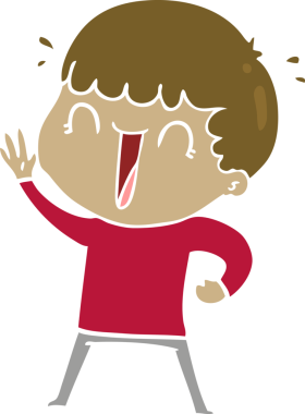 Gülen düz renkli çizgi film karakteri bir insan tarafından çizilmiş.