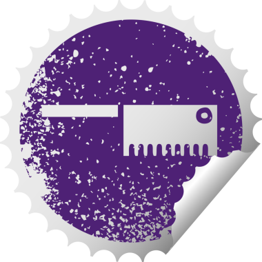 Bir insan tarafından çizilmiş kasap bıçağının derisi yüzülmüş, dairesel soyma etiketi.