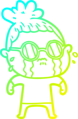 Bir insan tarafından çizilmiş gözlüklü, ağlayan bir karikatür çizimi.