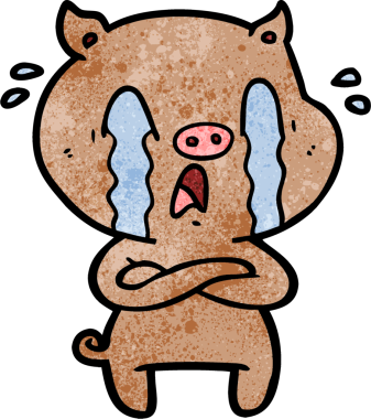 Bir insan tarafından çizilmiş ağlayan domuz çizgi filmi.