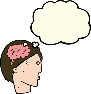 Bir insan tarafından çizilmiş beyin sembolü olan çizgi film adamı.