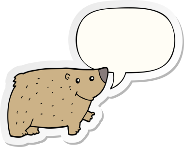 Bir insan tarafından çizilmiş baloncuk çıkartmalı çizgi film ayısı.