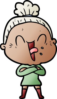 Bir insan tarafından çizilmiş mutlu yaşlı kadın çizgi filmi.